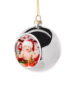 Julekule i plast - Sølv Ø 8 cm med eget motiv